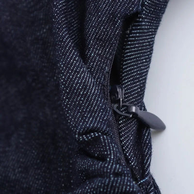 ETJ 2025  Spring New 1975 series denim MIDI dress with lapel side zipper fashion wrinkle waist slim elegant dress - Smarsty