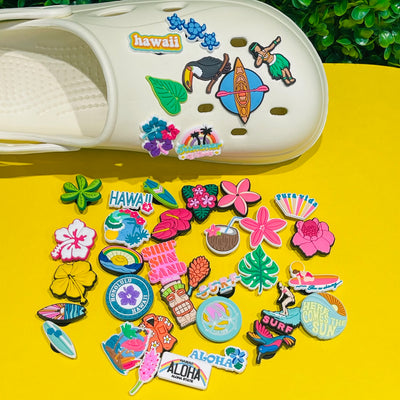 1pcs PVC Hawaii Summer Vibes Surf Sun Sand Aloha Coconut Turtle Shoe Charms Slippers Shoe Decoration Buckle Clog DIY Wristbands - Smarsty