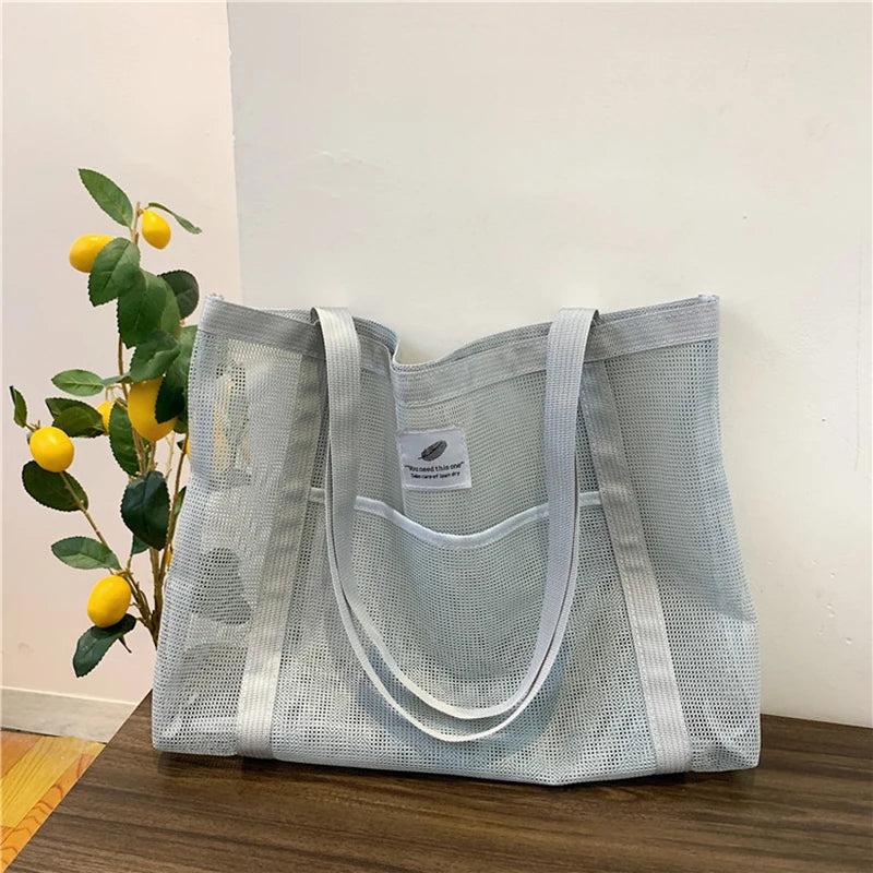 Transparent Mesh Shoulder Bag for Travel and Beach - Smarsty