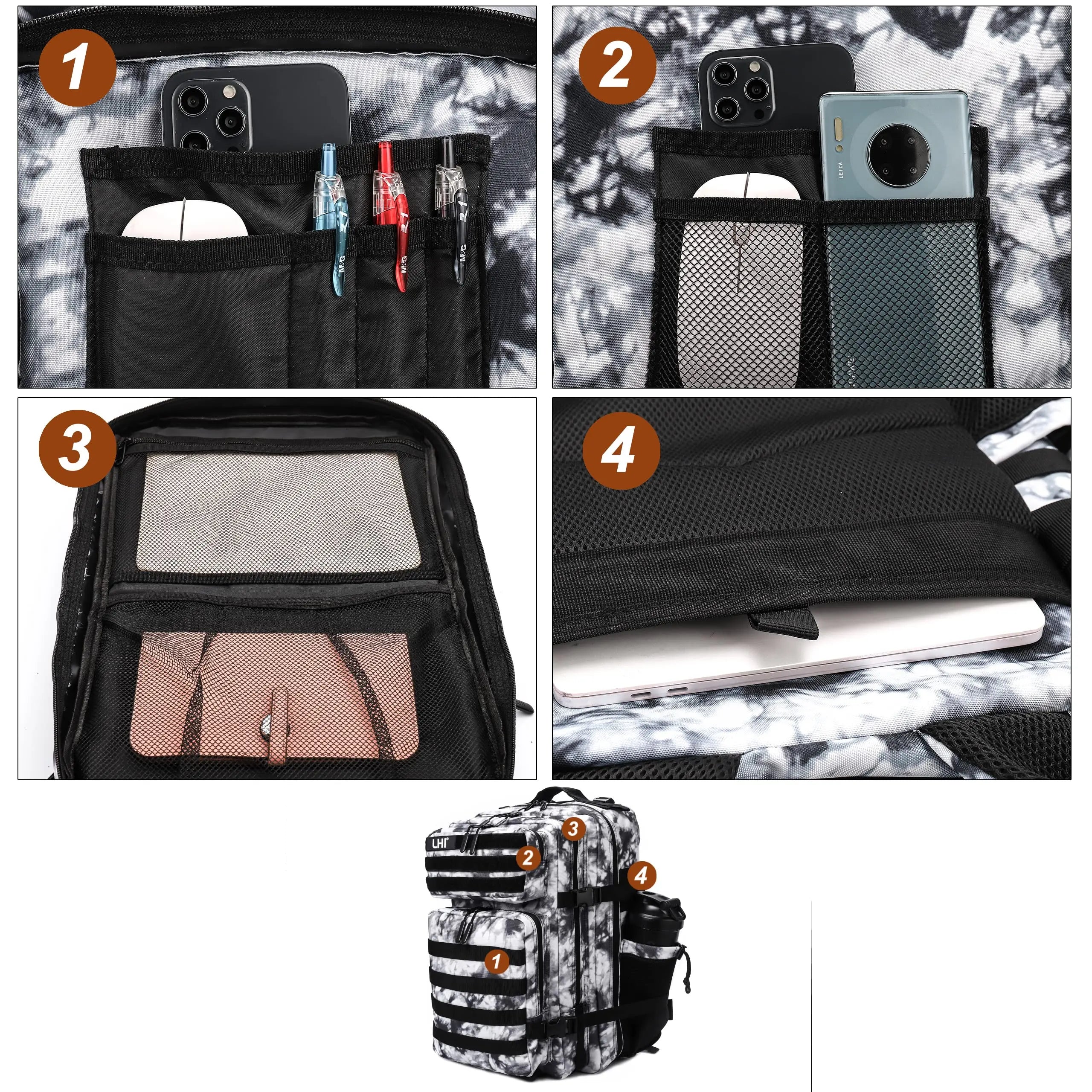 LHI 45L Tactical Backpack for Men and Women Large Athlete Gym Bag Outdoor Sports Hiking Survival Rucksack with Bottle Holder - Smarsty