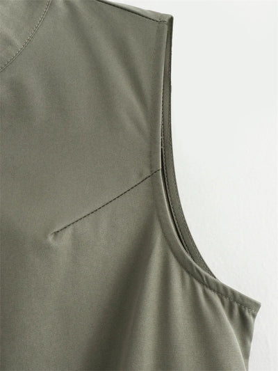 MUJER Zipper Long Dress Woman Pleated Sleeveless Bodycon Dress Summer Elegant Party Dresses For Women 2025 New Midi Dresses - Smarsty