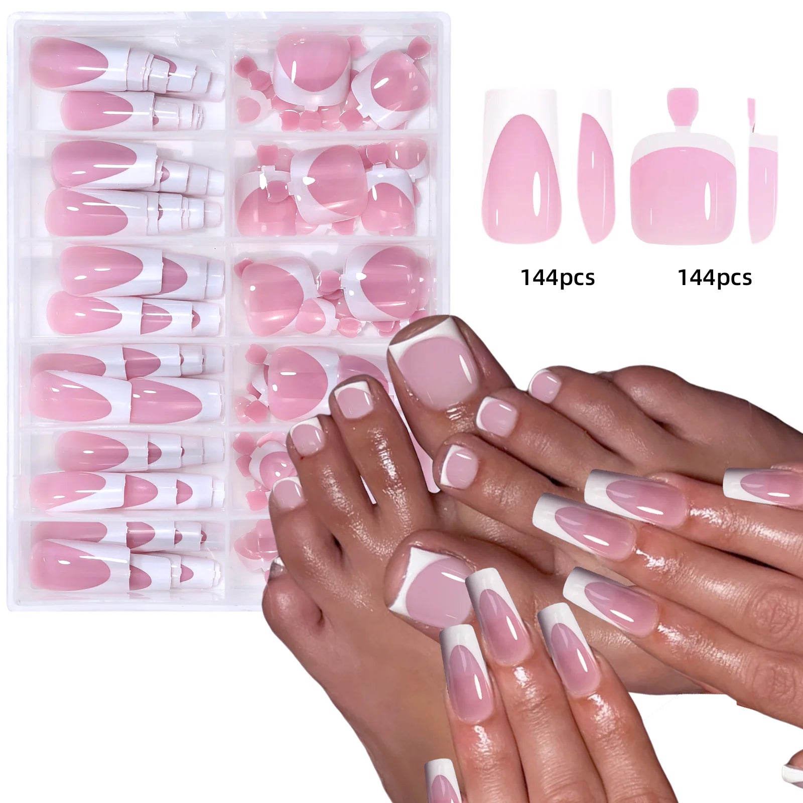 144 Piece Summer Shiny Acrylic Toenail Set - Smarsty