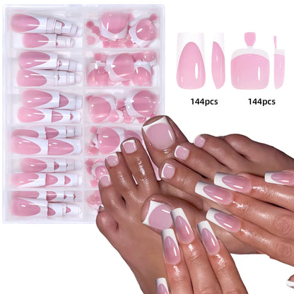 144 Piece Summer Shiny Acrylic Toenail Set - Smarsty