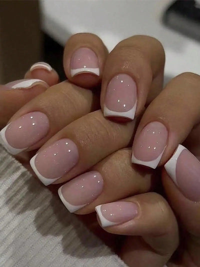 24 Piece Short Square Fake Nails with French Tips - Smarsty