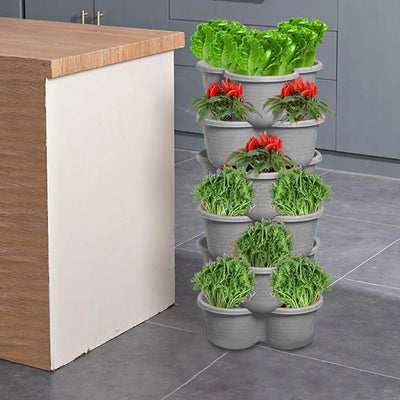 Plastic Stackable Vertical Flower Pot Multi-layer Garden Planter Tower with Movable Casters for Strawberry vegetable Frame Grow