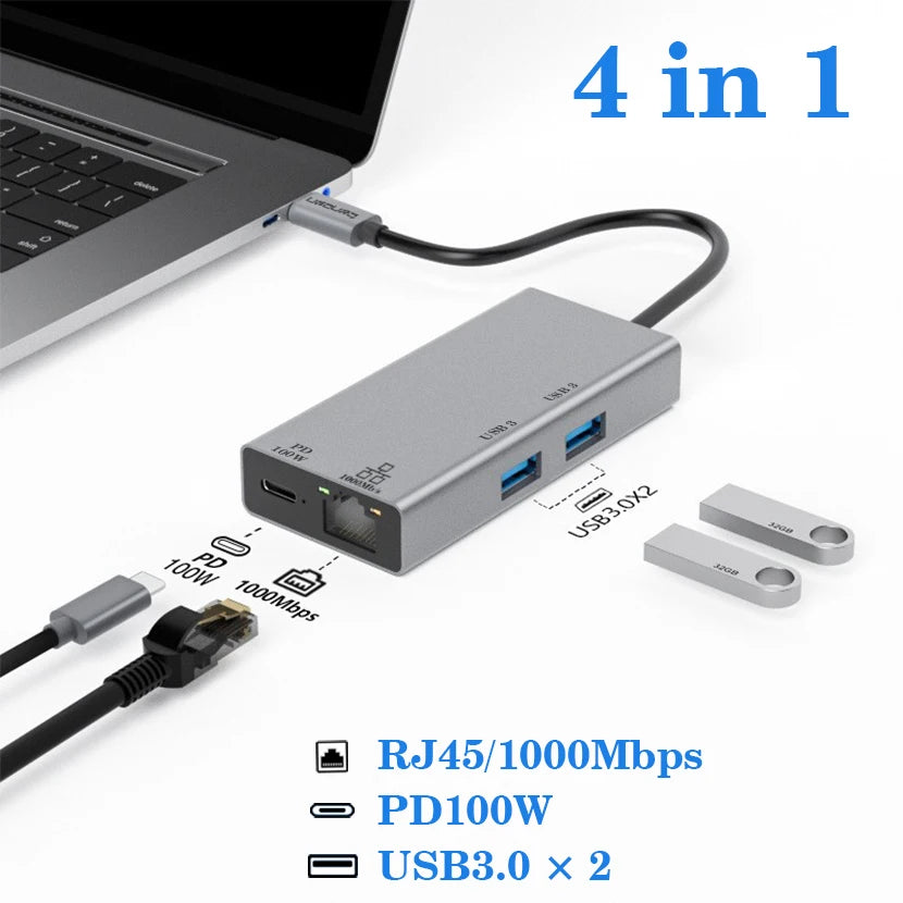 USB C Hub Docking Station With Gigabit Ethernet 100W Charge