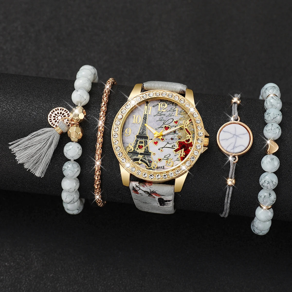 Fashion Rhinestone Women's Quartz Watch Set with Floral Design - Smarsty