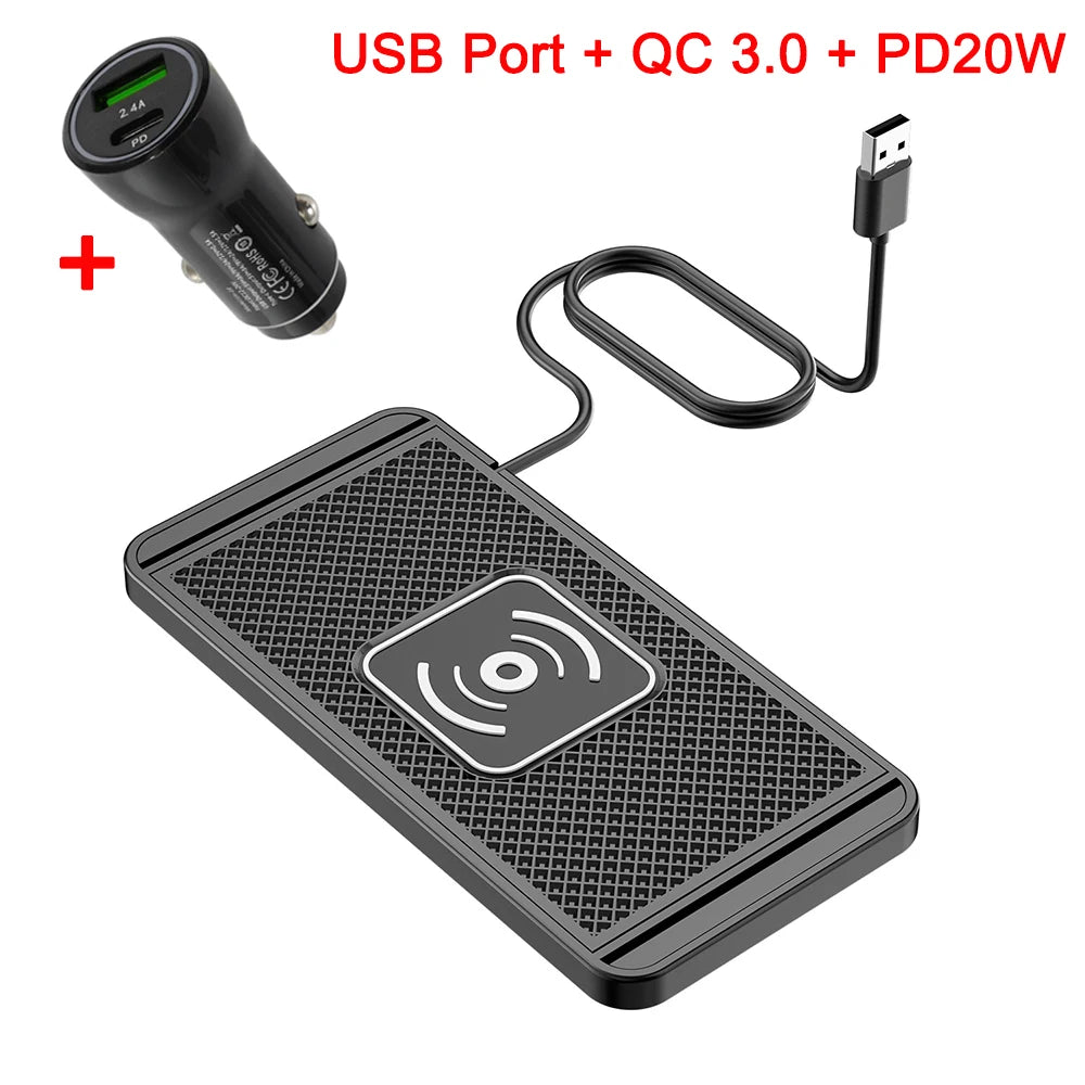 Car Wireless Charger With Silicone Pad Stand Fast Charging - Smarsty