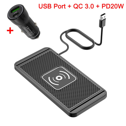 Car Wireless Charger With Silicone Pad Stand Fast Charging - Smarsty