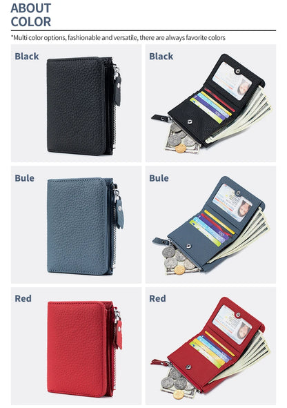 Genuine Leather Men Women Cute Short Wallet Luxury Solid Zipper Coin Purse rfid Bank Credit Card Holder Slim Small Money Bag