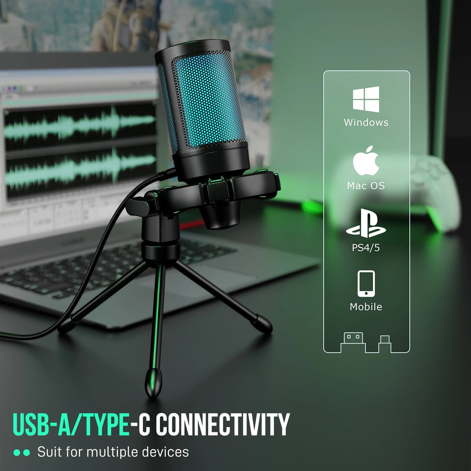 AmpliGame RGB USB Gaming Microphone with Mute Feature - Smarsty