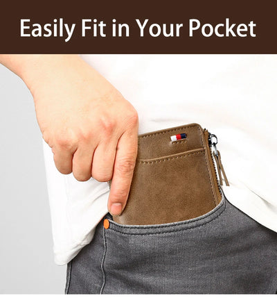 Mens Wallet Leather Business Card Holder Zipper Purse Luxury Wallets for Men RFID Protection Purses Carteira Masculina Luxury - Smarsty