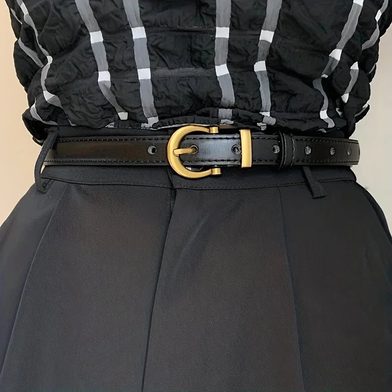 Mens Vintage PU Leather Belt with Classic Buckle - Smarsty