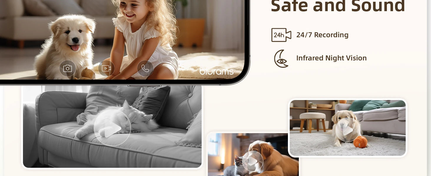 2.4＆5G WiFi Indoor Camera, 2K, 360° PTZ Pet Dog IP CCTV Camera with Phone App, 2-Way Talk, Night Vision, for Home Securi