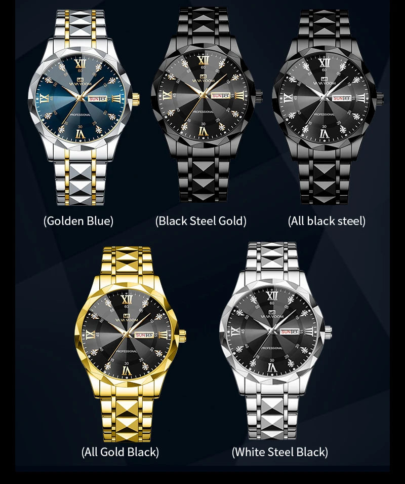 Luxury Men’s Water Resistant Quartz Watch with Night Glow - Smarsty