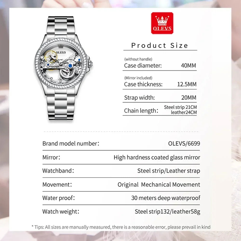 OLEVS Luxury Women's Automatic Mechanical Watch with Diamonds - Smarsty
