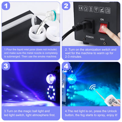 U'King 700W Smoke Machine Wireless Remote Control Effect Fogger 3in1 LED RGB Stage Light Fog Machine DJ Halloween Christmas - Smarsty