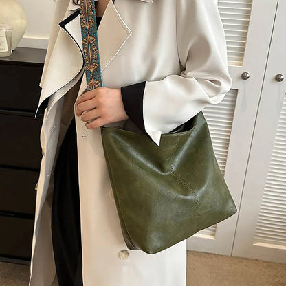 Wide Geometric Strap Shoulder Bag Large Capacity Crossbody Bags For Women,Retro Pu Leather Women's Bag For Shopping Travel - Smarsty