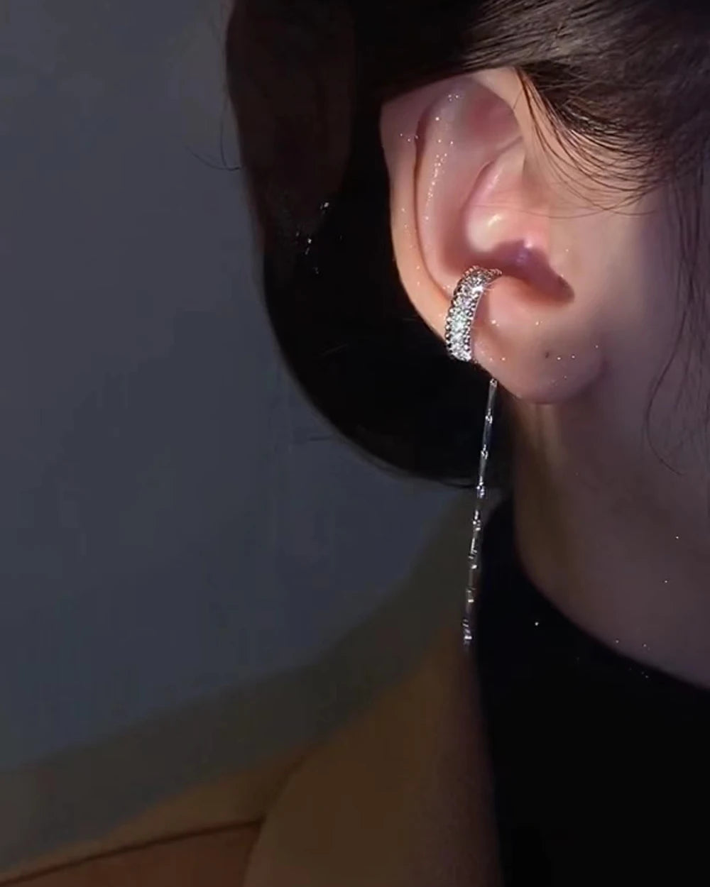 Zircon C Shape Long Tassel Ear Cuffs No Piercing Earrings - Smarsty