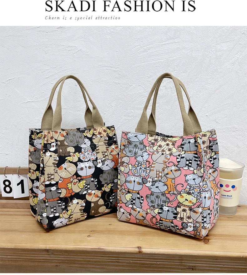Chic Cat Pattern Top Handle Bag For Women Everyday Use - Smarsty
