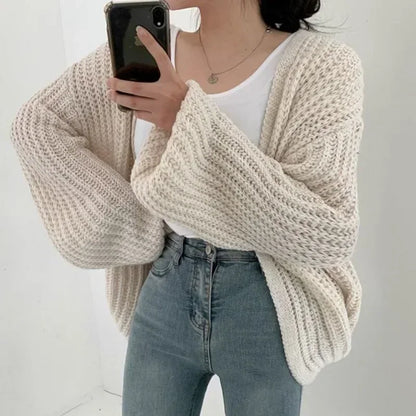 New 2024 Chic Korean Fashion Short Cardigans Knitted Poncho Women Summer Elegant Vintage Minimalist Lady Tops - Smarsty