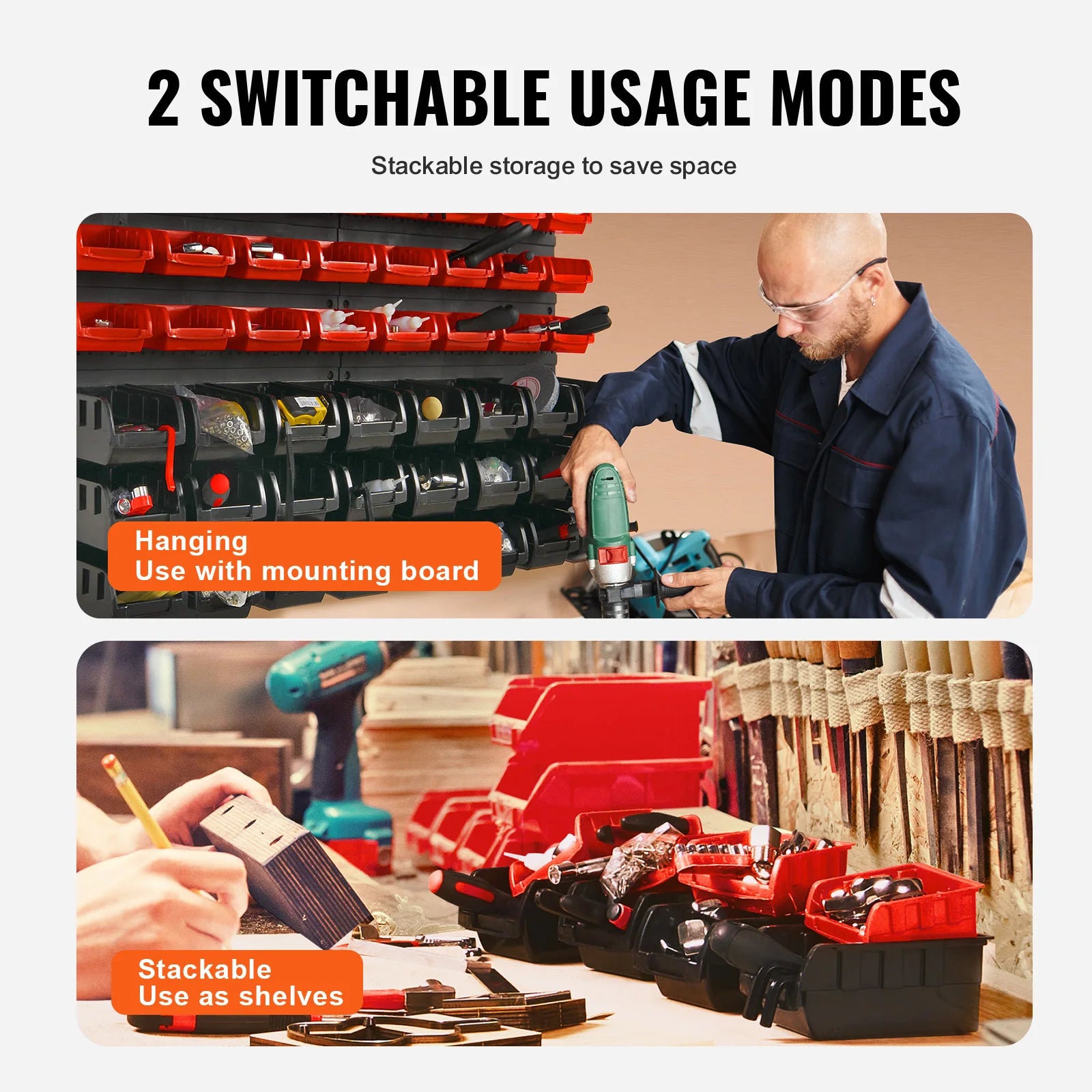 SucceBuy 48pcs Parts Storage Bins Wall Mounted Garage Containers with Wall Panels Tool Organizer for Nuts Bolts Screws Nails