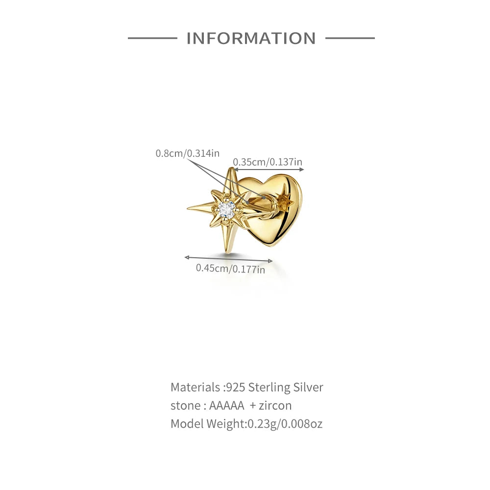 Sterling Silver Heart Zircon Stud Earrings Elegant Gift - Smarsty