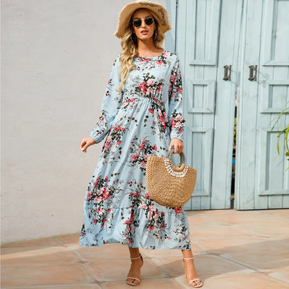 2023 Sping Summer Bohemian Women Maxi Dress Casual Long Sleeve High Waist Beach Woman Chiffon Dresses Floral Vestidoes Mujer New - Smarsty