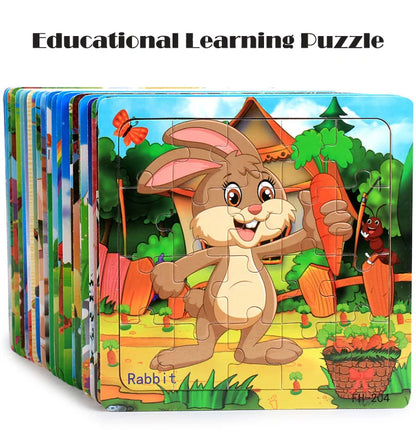 New 20 Piece Wooden 3d Puzzle Cartoon Animal Vehicle Jigsaw Puzzle Montessori Educational Toys For Kids Baby 1 2 3 Years by Smarsty