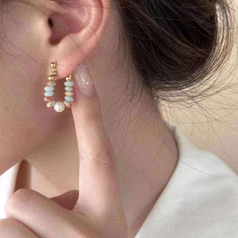 Pearl Pendant Earrings Beaded Natural Stone For Women - Smarsty