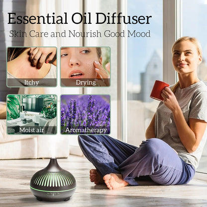 Wood Grain Aromatherapy Essential Oil Diffuser with Remote Control - Smarsty