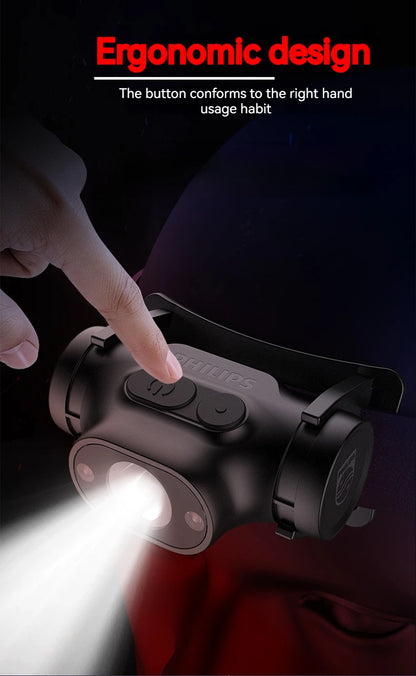 PHILIPS LED Headlamp Sensor Head Flashlight Ten Types of Lighting Type-C Rechargeable Headlight Outdoor Camping Fishing Lantern by Smarsty