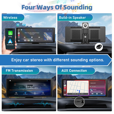 Portable Wireless Carplay Car Stereo, 10.26" inch HD Touchscreen for Car with CarPlay & Android Auto with Mirror Link/Backup Cam - Smarsty