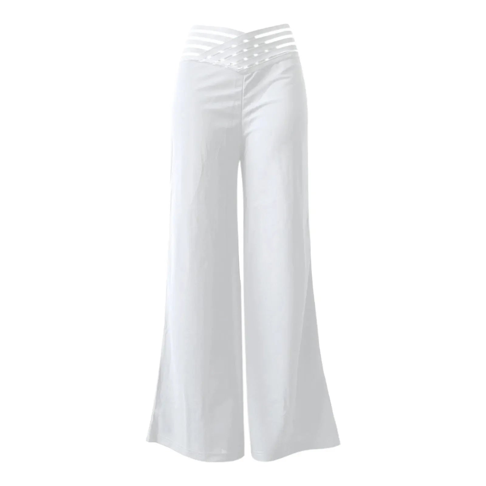 Women Wide Leg Flared Pants Autumn Casual Crisscross Sheer Mesh Patch High Waist Trousers Y2k Streetwear Elegant Work Pant - Smarsty