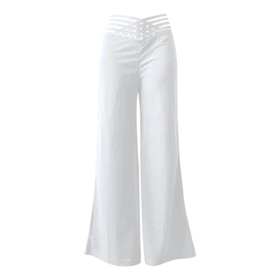 Women Wide Leg Flared Pants Autumn Casual Crisscross Sheer Mesh Patch High Waist Trousers Y2k Streetwear Elegant Work Pant - Smarsty
