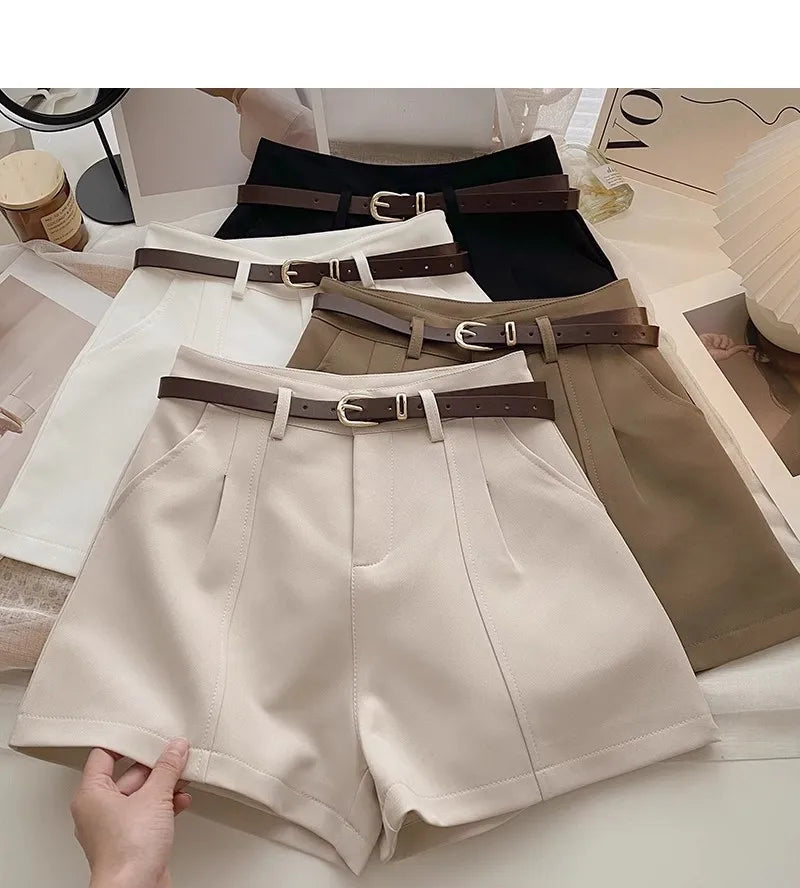 Casual Women A-Line Shorts Fashion Office Lady Commute Vintage Solid High Waist Short Pants Casual Streetwear Summer Trousers - Smarsty