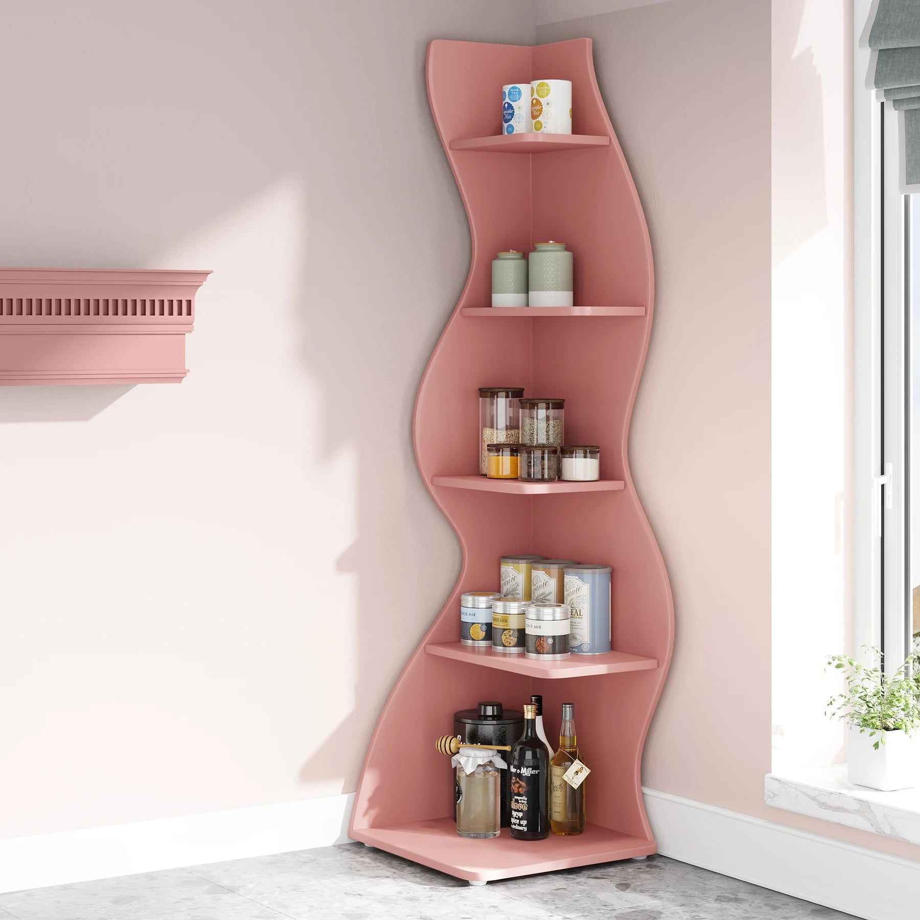 Tribesigns Corner Shelf, Modern 5-Tier Wall Corner Bookshelf, Stylish Corner Small Bookcase Storage Rack Plant Stand