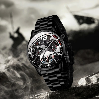 Luxury Black Stainless Steel Quartz Watch for Men - Smarsty