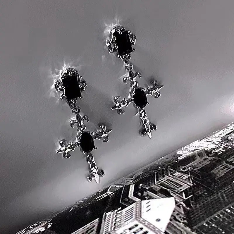 Gothic Black Cross Drop Earrings for Punk Fashion Lovers - Smarsty