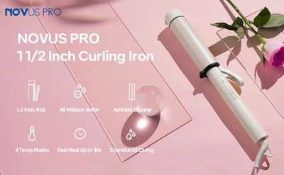 1.5 Inch Extra Large Curling Wand for Long Hair - Ceramic Tourmaline Barrel with 40000000 Negative Ions, 2 Clips - Smarsty