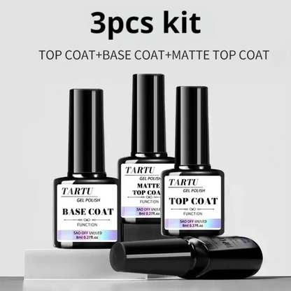 1pc/2pcs/3pcs/4pcs 8Ml Functional Gel Nail Art Set with Base Coat and Diamond Top Coat, Matte Top, Soak Off Gel Nail Polish