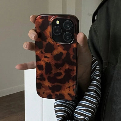 Retro Amber Texture Laser iPhone Case Leopard Pattern - Smarsty