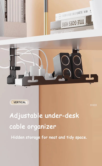 Telescopic Under Table Storage Rack Metal Cable Management Tray Home Office Desk Wire Organizer No Punching Storage Accessories by Smarsty