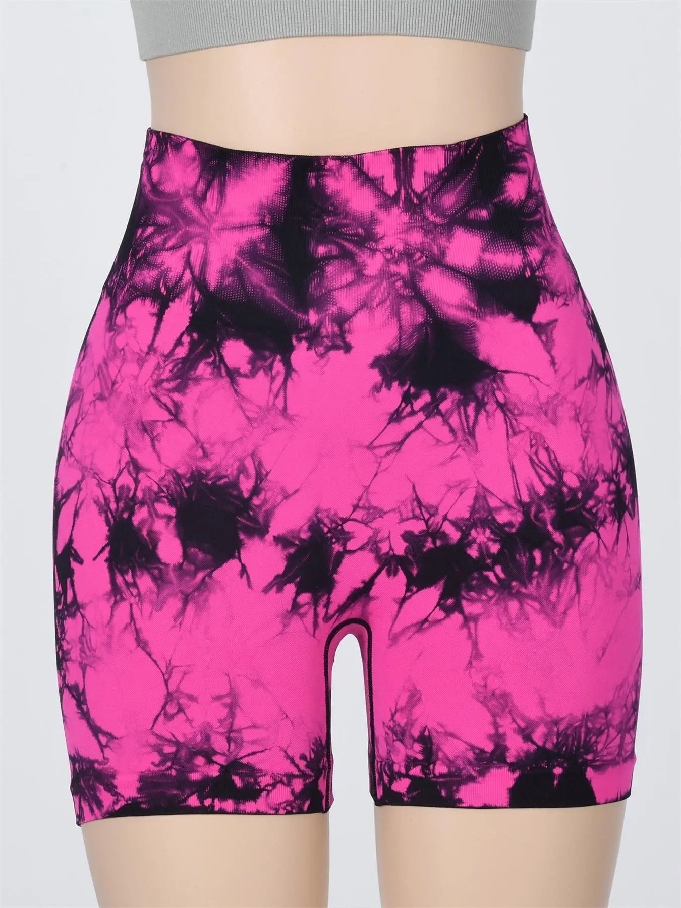 Women's Tie Dye Print Ruched High Waist Sports Shorts, Casual Comfy Breathable Seamless Skinny Shorts for Yoga Gym Workout - Smarsty