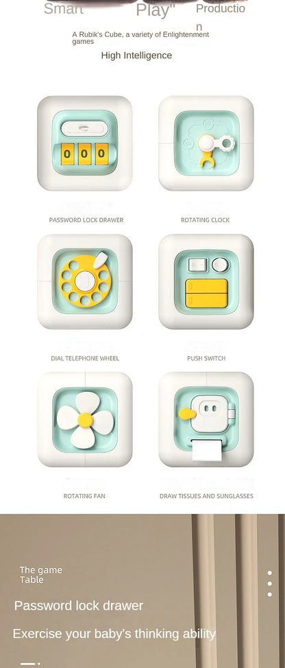 6 in 1 Montessori Educational Toys Sensory Busy Board Baby Practice Skills Drawer Cube Fidget Educational Toys for Girl Boy