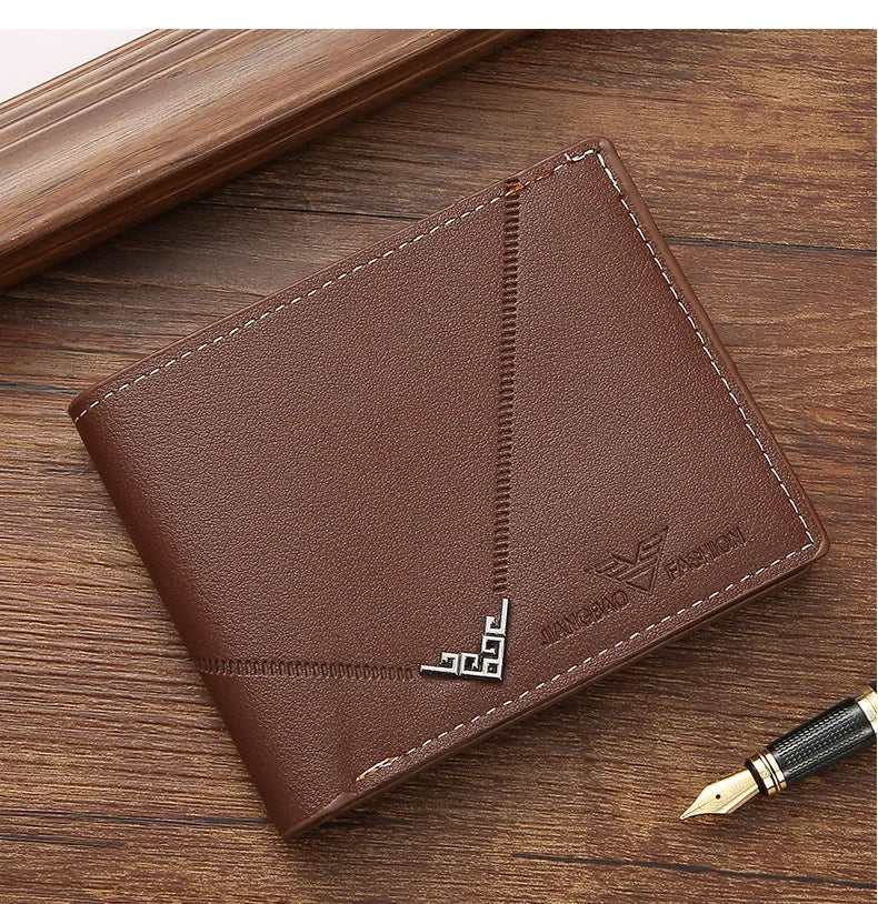 Men's wallet, leather short multiple card holder, wallet, credit card, ID card holder, casual men's business men's double fold - Smarsty