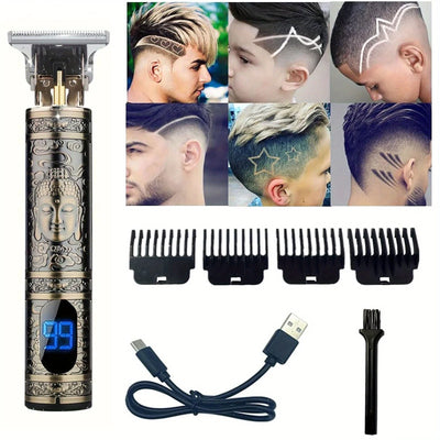 LCD Electric Hair Clipper for Men Oil Shaving Head Pusher Sculpture Shaver Rechargeable Hair Trimmer Hairdressing Set Gifts - Smarsty