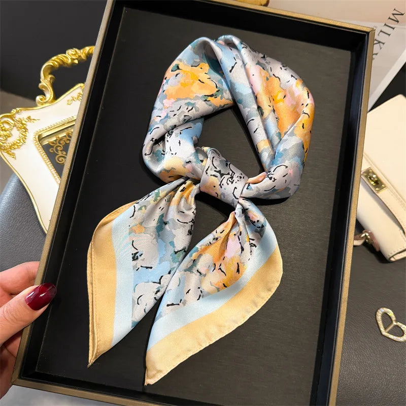 Bohemian Silk Square Scarf for Women Luxury Floral Print - Smarsty