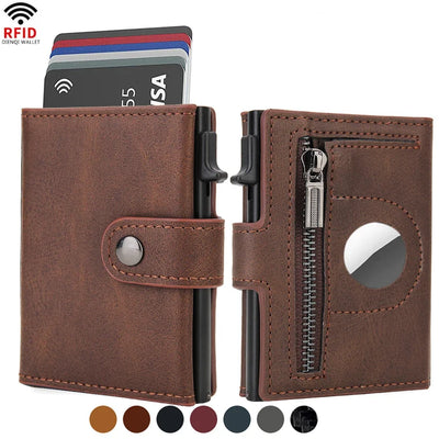 Rfid Carbon Fiber Men Wallets for Airtag Luxury Slim Mini Credit Card Holder Wallets for Men Air Tag Tracker Minimalist Purse - Smarsty