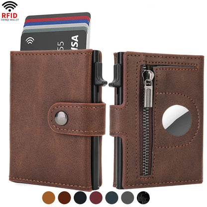 Rfid Carbon Fiber Men Wallets for Airtag Luxury Slim Mini Credit Card Holder Wallets for Men Air Tag Tracker Minimalist Purse - Smarsty